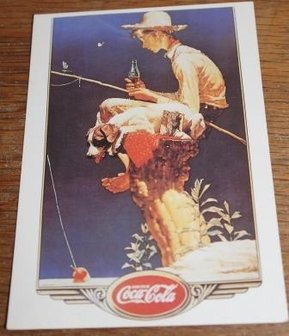 Brocante Coca-Cola ansichtkaart vissertje