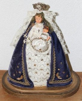 Oud Maria popje met kind op stolp bodem