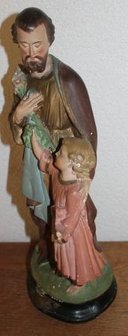 Groot oud brocante heiligenbeeld in pastel