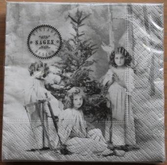 Brocante kerst servetten vintage engeltjes Sagen 33x33 cm