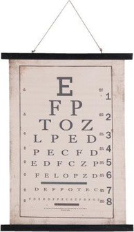Brocante schoolplaat wandkaart letters oogarts 55x2x75 cm