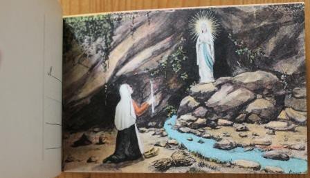 Oud brocante boekje 20 pastel ingekleurde ansichtkaarten Lourdes