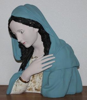Groot oud Frans brocante heiligen-/Mariabeeld, buste h 40 cm