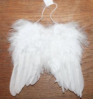 Brocante engelenvleugels witte veren met dons, 14x11 cm