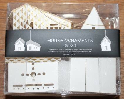 Set van 3 decoratieve papieren huisjes beige met goud