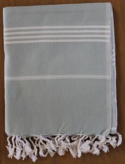 Lichtblauwe hamamdoek tafelkleed 100 x180 cm witte strepen franjes hammam towel tablecloth blue