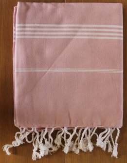 Lichtroze witte hamamdoek tafelkleed 100 x 180 cm pink hammam towel tablecloth