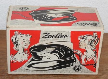 Oude vintage brocante reis strijkbout, strijkijzer Zoeller in doos