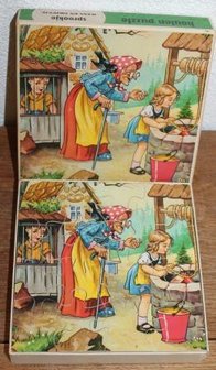 Vintage brocante houten sprookjes puzzel Hans &amp; Grietje