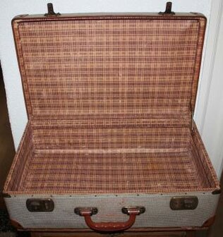 Oude vintage brocante harde beige bruine koffer suitcase 1