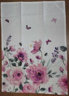 Kitchen tea towel lilac pink flowers Clayre &amp; Eef