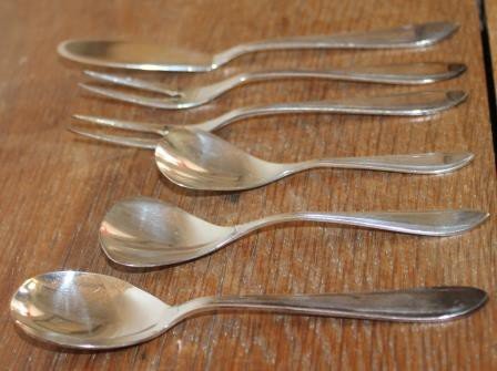 Vintage brocante silver plated 6-piece flatware, serving cutlery set
