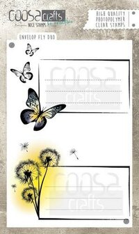 Stempelset Envelope Fly Duo, etiketten vlinders paardenbloemen