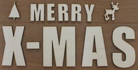 Houten kerstdeco set MERRY X-MAS, groot, hobbymateriaal