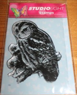 Clear stamp of an owl on a branch