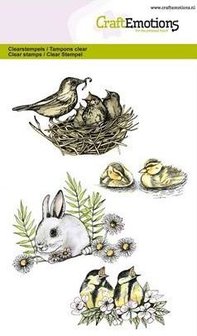 Clear stamps set of bunny, birds, nest, ducks for Easter