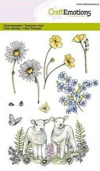 Clear Stamps stempelset lammetjes, voorjaarsbloemen Pasen