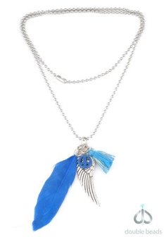 Double Beads Creation jewelry package necklace blue feather