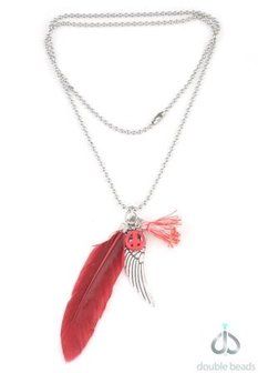 Double Beads Creation sieradenpakket ketting rood, rode veer