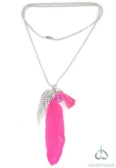 Double Beads Creation jewelry package necklace fuchsia pink feather