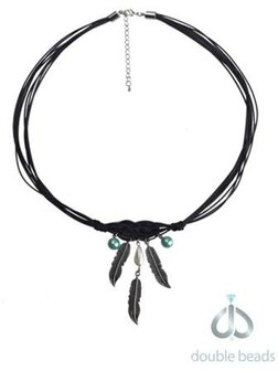 Double Beads Creation sieradenpakket zwarte ketting veren