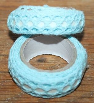 Lace, self-adhesive tape, light blue straight openwork ribbon