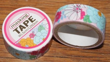 Paper masking, washi tape pale pink with colored flowers