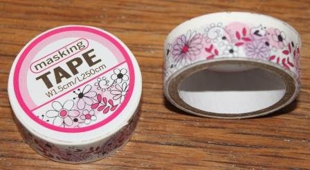 Papieren masking, washi tape wit met roze bloemetjes