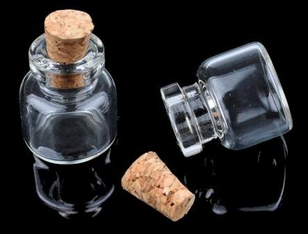 Miniatuur glazen flesje, potje met kurkje h22 d16 mm