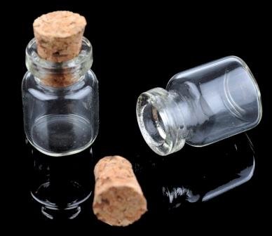 Miniatuur glazen flesje, potje met kurkje h20 d12 mm
