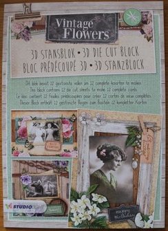 A4 Stansblok 3D Vintage Flowers foto's en bloemen 12 kaarten