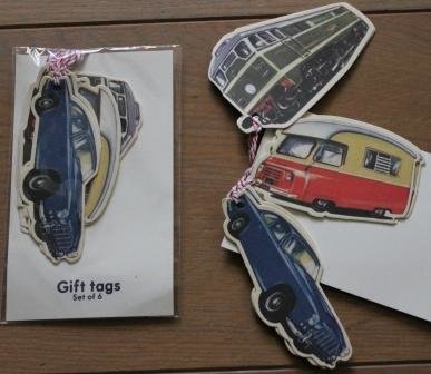 6 Labels vintage transport, kartonnen gift tags