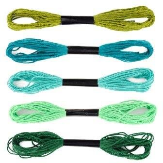 Mix 2x 5 colors green blue & green yarn, 1 mm thick thread