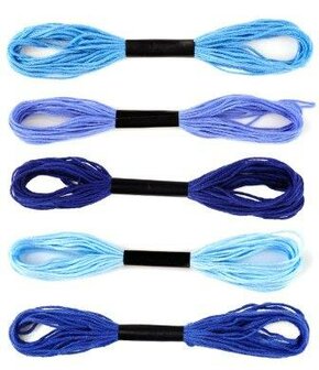 Mix 2x 5 colors light blue &amp; blue yarn, 1 mm thick thread