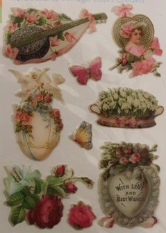 Stickers puffy vintage rozen, paasei, voorjaar