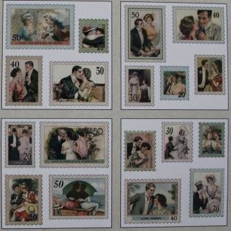 Stickers stamps, 18 postzegels vintage romantische stellen
