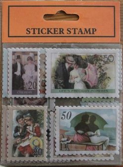Stickers stamps, 18 postzegels vintage romantische stellen
