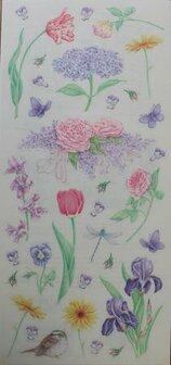 Stickervel brocante pastel botanische bloemen, insecten &amp; vogel