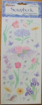 Sticker sheet brocante pastel botanical flowers, insects &amp; bird