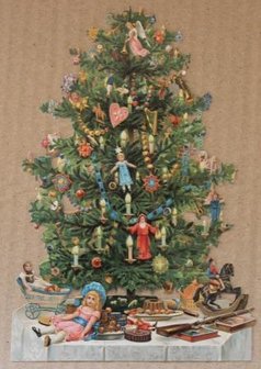 XXL groot vintage brocante nostalgische poezieplaatjes poesieplaatjes kerstboom cadeautjes poetry pictures christmas tree gifts