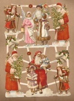 Vintage brocante nostalgische poezieplaatjes poesieplaatjes kerstmannen kinderen rood rode poetry pictures Christmas Santa Clau