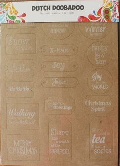 Labels kraft cardboard Christmas text, die-cut sheet DDBD