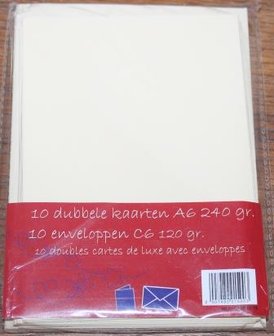Basispapier 10 dubbele A6 kaarten m enveloppen