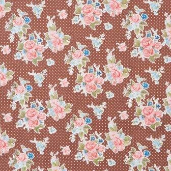 Brocante wrapping paper brown w pink roses and white dots
