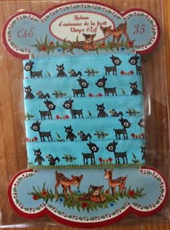 Blue ribbon deer, forest animals on haberdashery card 72 cm C&E