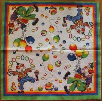 Paper napkins clowns with balloons, 4 pcs for decoupage