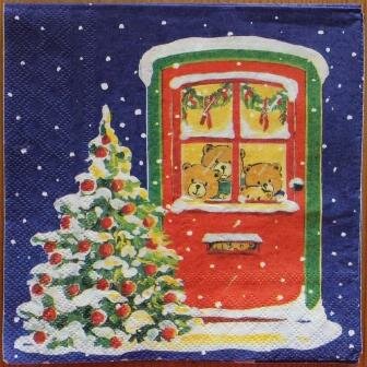 Papieren servetten kerstboom met beertjes, 4 st decoupage