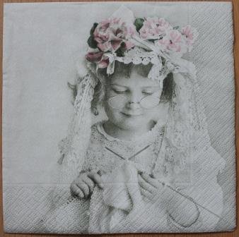 Paper napkins vintage Knitting Girl, Sagen, 4 pcs decoupage