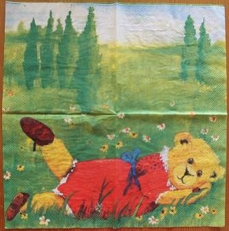 Paper napkins girl bear in the grass, 2 pcs for decoupage