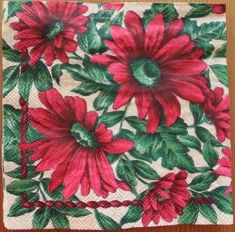Paper napkins red flowers, 4 pcs for decoupage